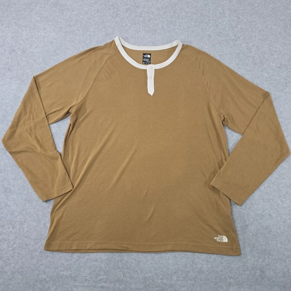 The North Face Shirt Mens XL Brown FlashDry Long Sleeve Henley Performance Top